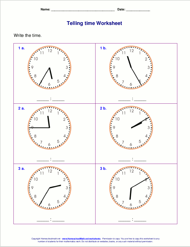 Telling time worksheets for 2nd grade