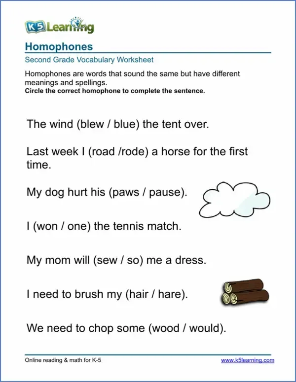second grade vocabulary worksheet