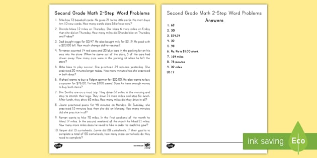 Two-Step Word Problems for Second Grade  