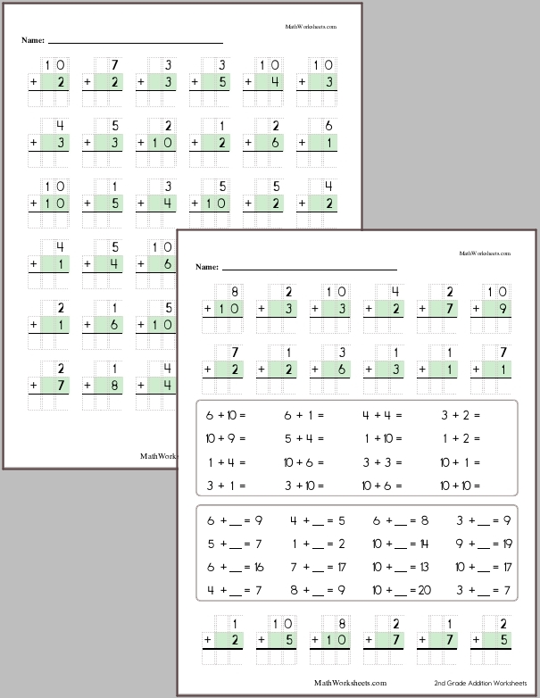 Addition Worksheets for 2nd Graders - Free with No Login ...