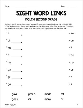 Second Grade Sight Words Worksheets - Word Links, All 46 Dolch 2nd ...