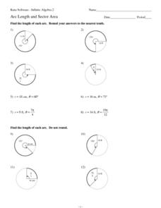 Arc Length and Sector Area Worksheet for 10th - 12th Grade ...