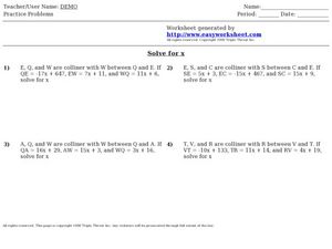Collinear Points and the Segment Addition Postulate Worksheet for ...