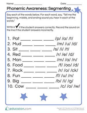 Phonemic Awareness: Segmenting | Worksheet 