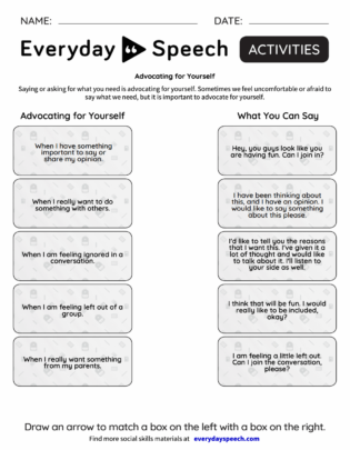 self advocacy worksheet for adults
