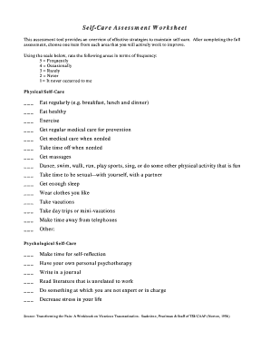 Self-Care Assessment Worksheet - Fill and Sign Printable Template ...