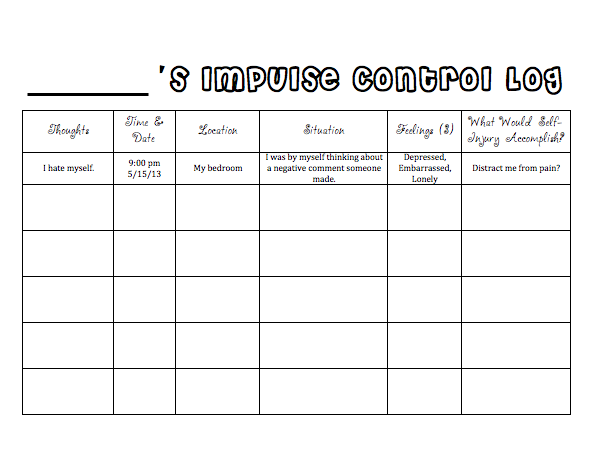Fun Freebie :: Impulse Control Log - One-Stop Counseling Shop