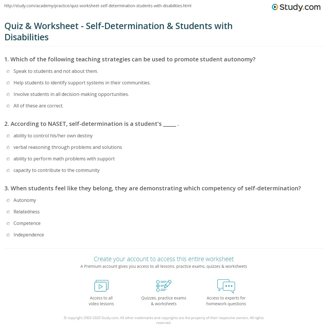 self determination worksheet