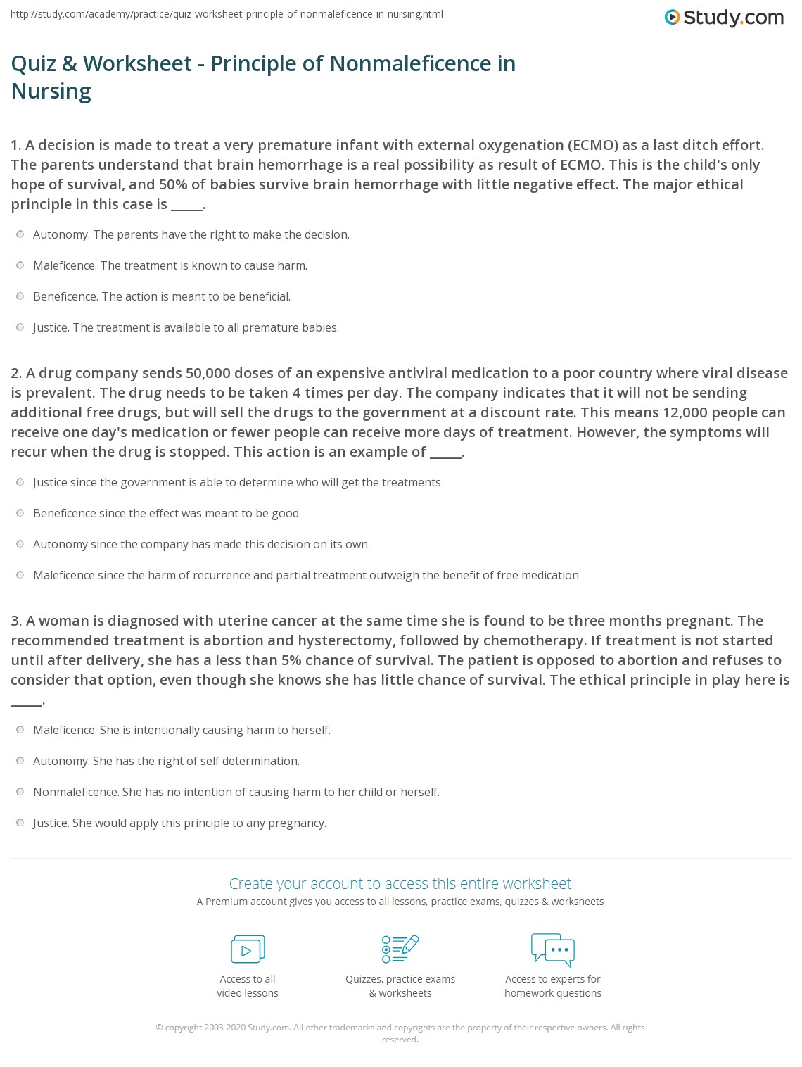 Quiz &  Worksheet - Principle of Nonmaleficence in Nursing | Study.com