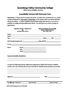 Self Disclosure Form | CT State, Quinebaug Valley