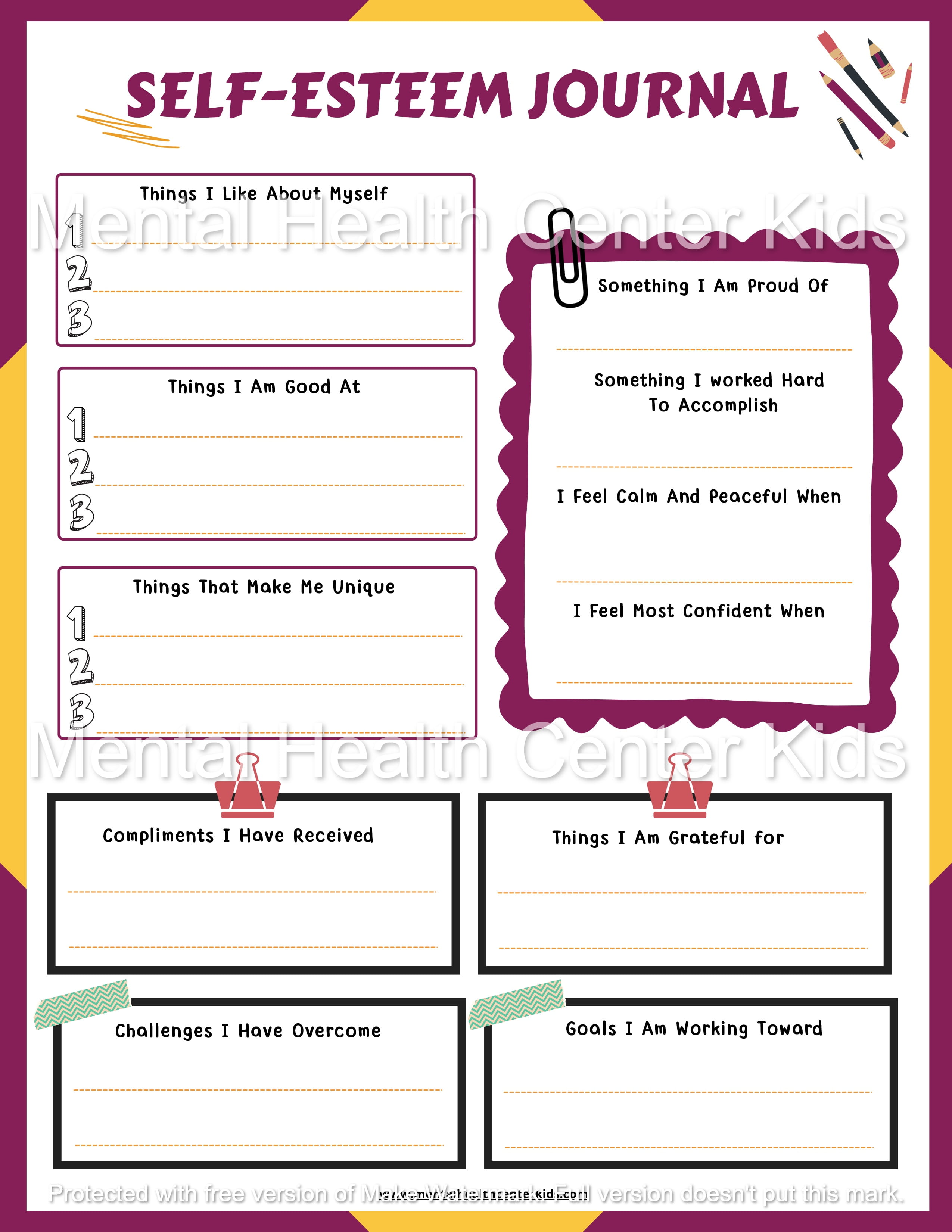 Self-Esteem Worksheets for Kids and Teens