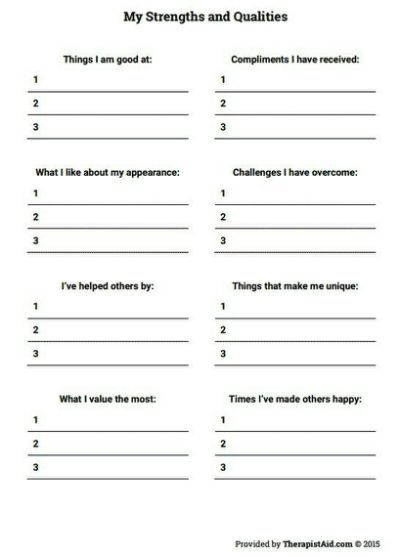 Self-Esteem Worksheet: My Strengths and Qualities : r/SelfCareCharts