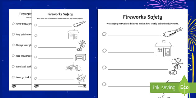Fireworks Safety Poster Writing Worksheet / Worksheet