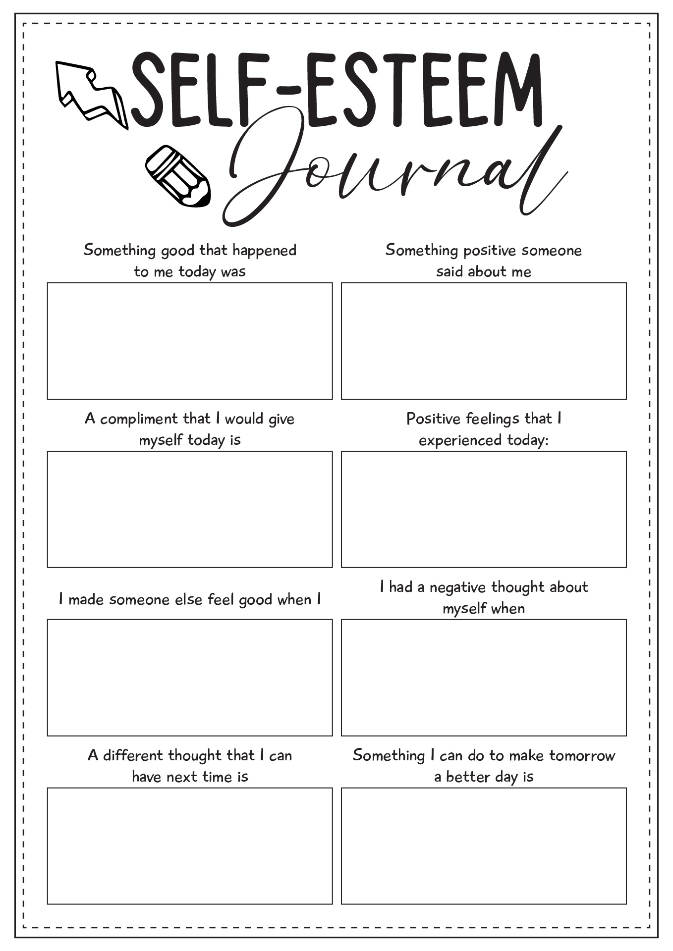 self esteem worksheet girls