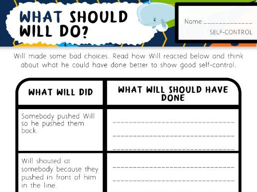 Self-Control Worksheets Self-Control Activities Self-Regulation ...