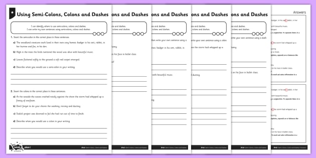 semi colon practice worksheet
