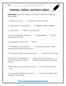 semicolon and colon practice worksheet