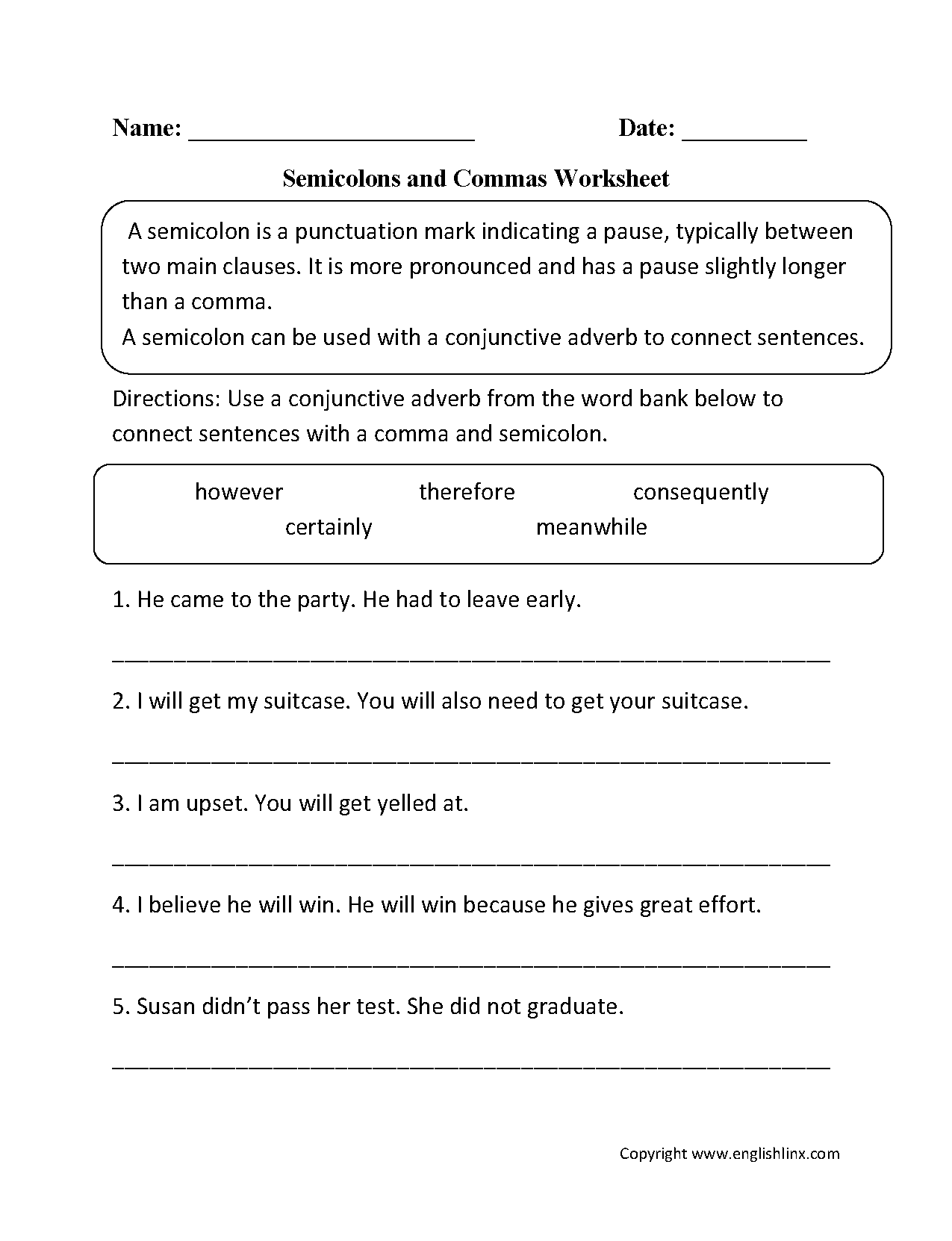semicolon and colon worksheet