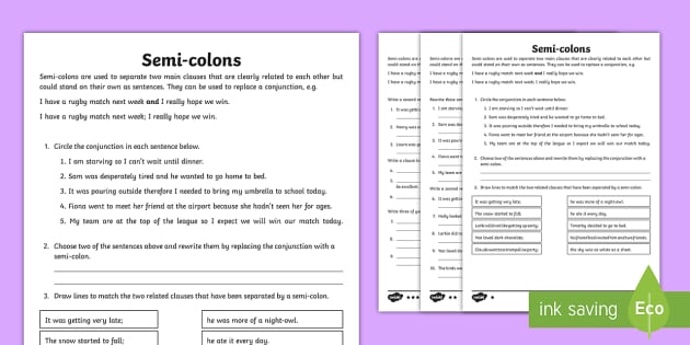 semicolon and colon worksheet
