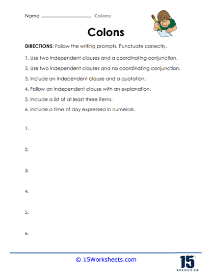 semicolon colon worksheet