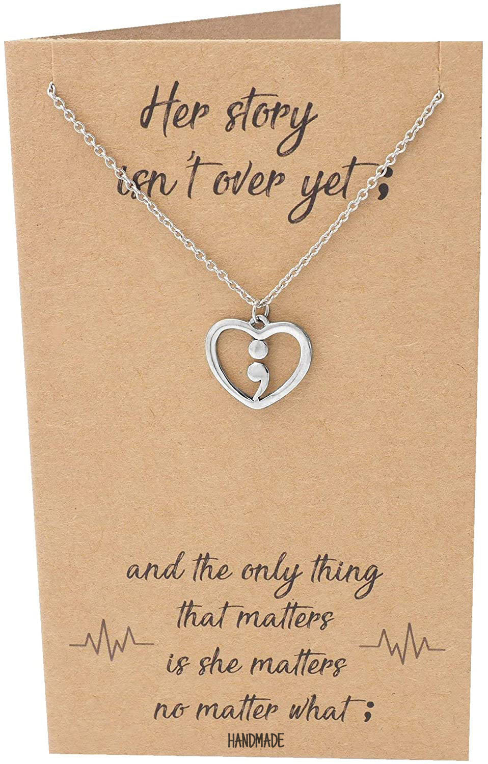 Leim Continue Semicolon Heart Necklace, Mental Health Awareness,  Encouragement Gifts for Women
