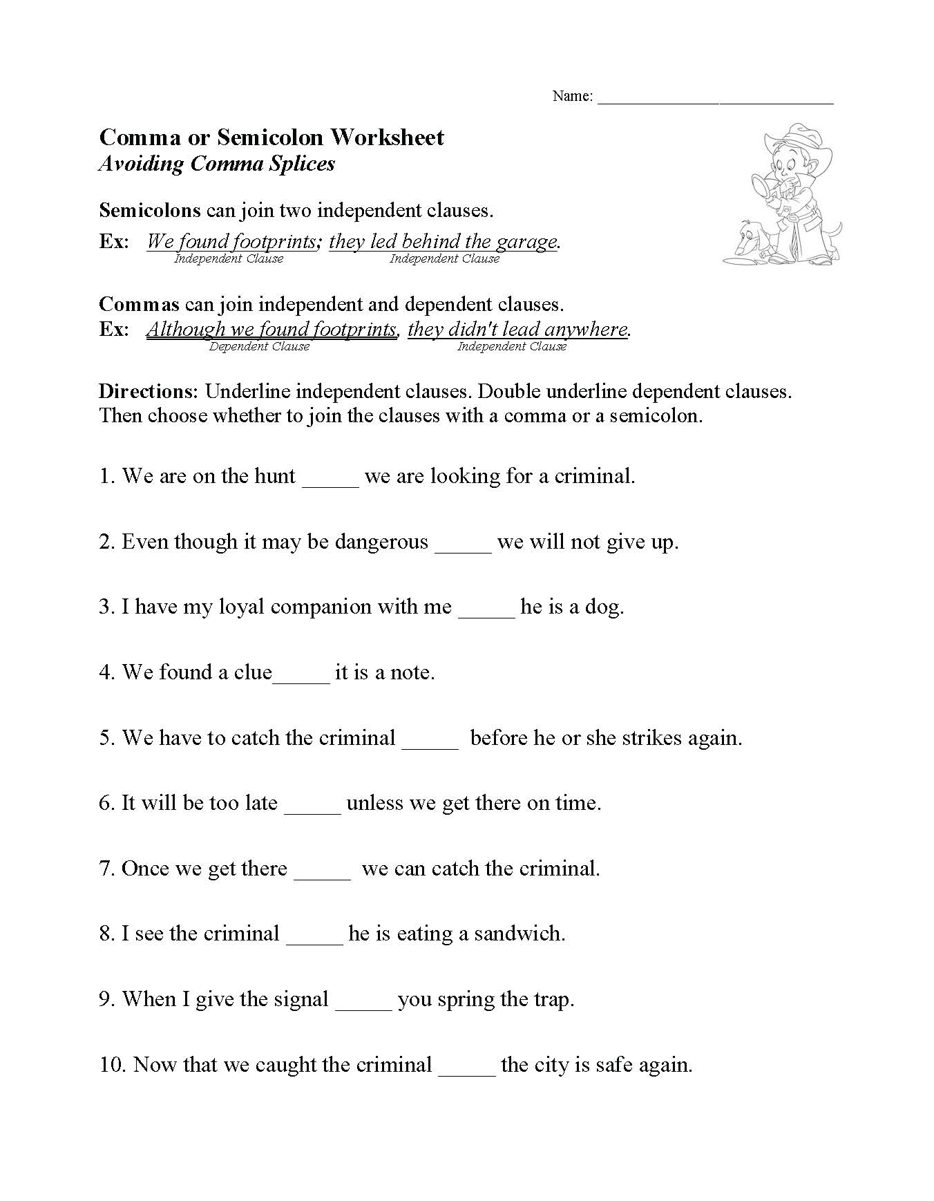 semicolon worksheet with answers