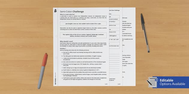 semicolon worksheet with answers
