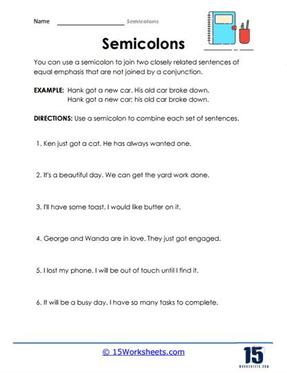 semicolon worksheet with answers