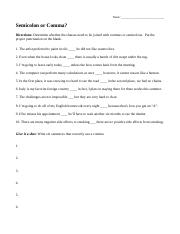 semicolons and com mas to separate worksheet answers