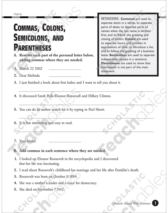 Commas, Colons, Semicolons, and Parentheses (Grades 5-6 ...