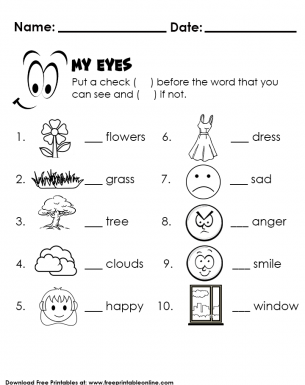 sense of sight worksheet for kindergarten