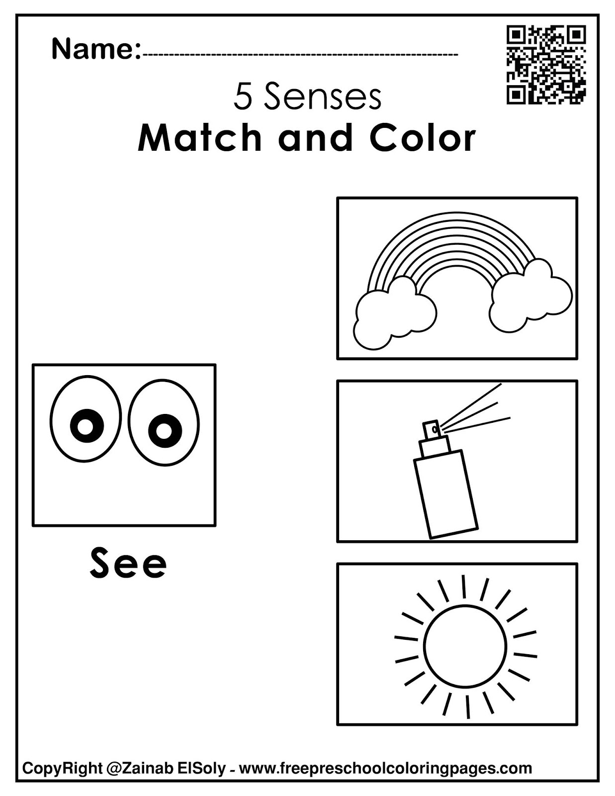 sense of sight worksheet for kindergarten