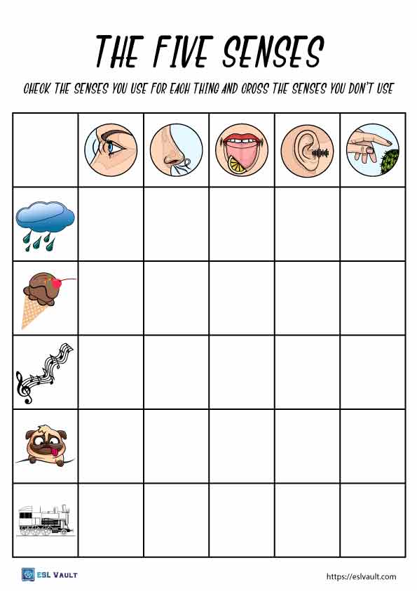 Free five senses worksheets and activities - ESL Vault