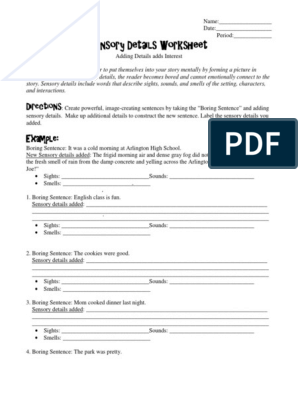 sensory details worksheet answers