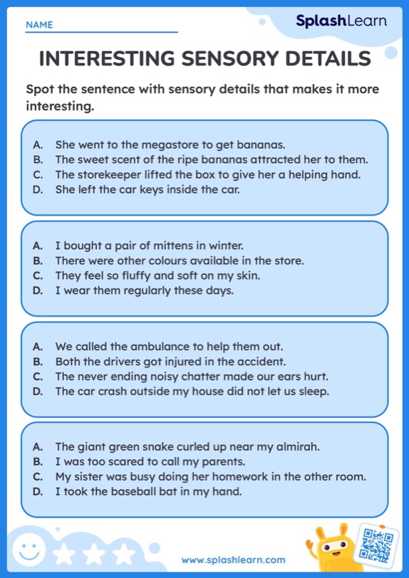 sensory details worksheet answers