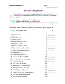 sentence and fragment worksheet
