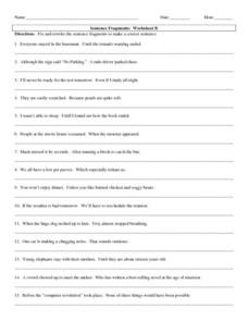 sentence and sentence fragments worksheet