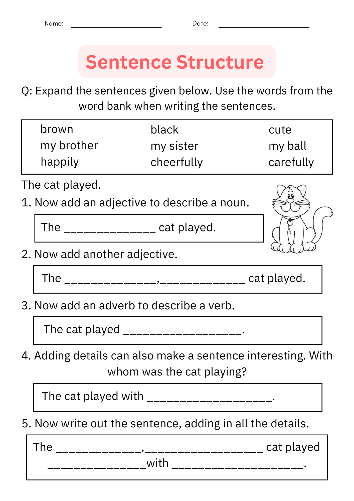 Writing Sentences Sentence Structure Worksheet Digital Printable ...