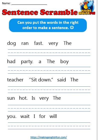 Free Sentence Builder WorksheetsMaking English Fun