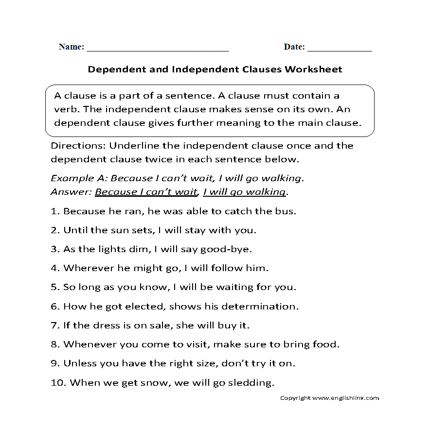 worksheets library | Clauses Worksheets