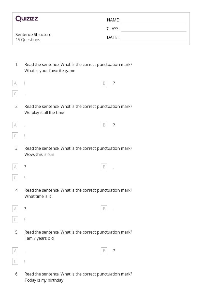 50+ Sentence Structure worksheets for 1st Year on Quizizz | Free ...