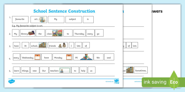 School Sentence Construction Worksheet (teacher made)