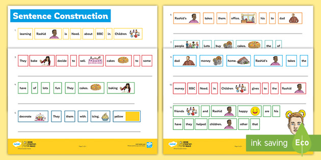 BBC Children in Need Sentence Construction Worksheet - BBC ...