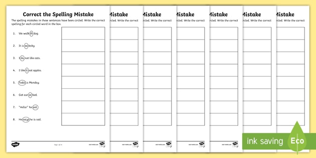 Year 1 &  2 Correct the Spelling Mistakes Worksheets - Twinkl
