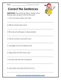 sentence correction worksheet high school
