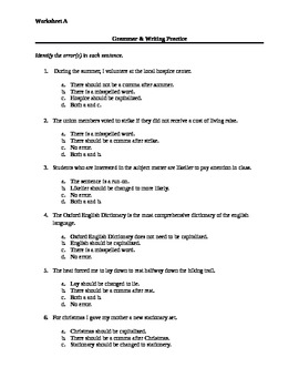 SAT Practice Worksheet A -- Identify the Sentence Errors