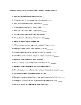 sentence error worksheet