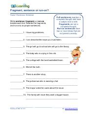 sentence fragment and run on worksheet