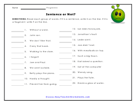 Sentence Fragment Worksheets