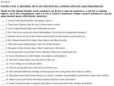 sentence fragment run on worksheet